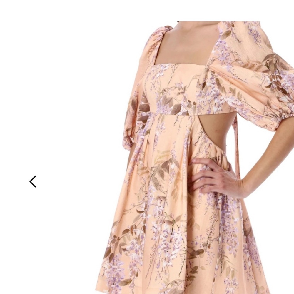 Zimmermann Floral Peach Dress with Puff Sleeves